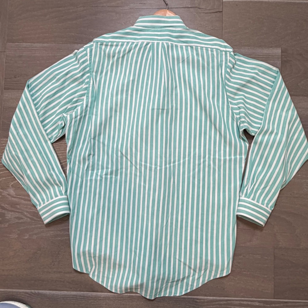 Ralph Lauren Mens XL Teal White Striped Hand Woven Cotton Button Down Shirt - Picture 8 of 8